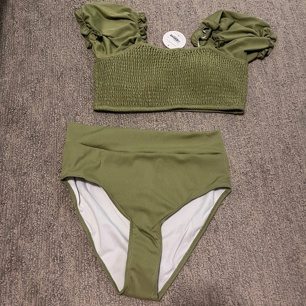 Green Ruffled Bikini Set
